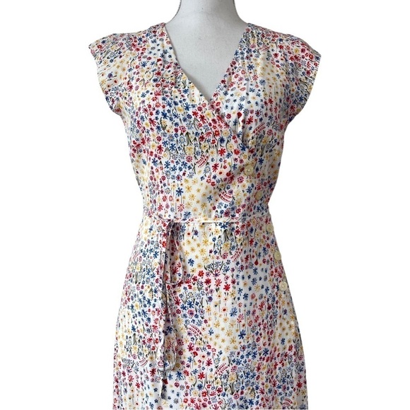 GAP Side Button Ditsy‎ Floral Wrap Midi Dress Size 2P Modest Church Prairie NWT - Picture 4 of 11